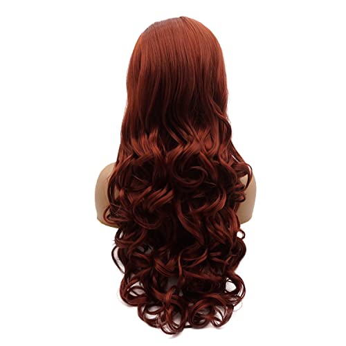 Буйни коси красота Синтетични перука дантела отпред вълнообразни дълъг 26 см вино-червено с висока плътност огнеупорни