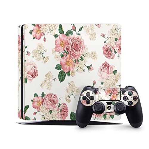 ZOOMHITSKINS PS4 Тънка Кожа, съвместим с Playstation 4 Тънък, Цветя, Ретро Романтичен Ботаническата Париж, 1 Тънка Кожа конзола