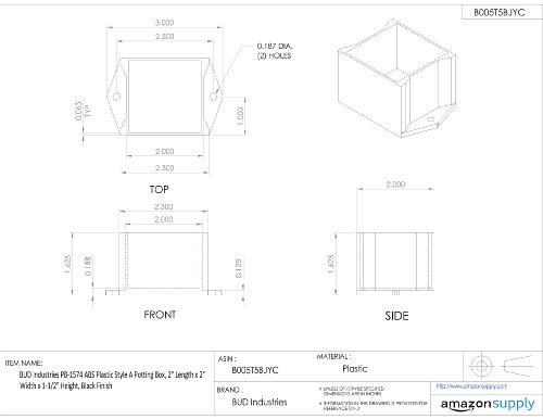 Кутия за саксии BUD Industries PB-1574 от ABS-пластмаса Style A 2 L x 2 W x 1,50 H, Черна