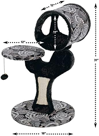 UVOU Котешки дърво с Вградена Подложка за Котки Когтеточек от Сезал и кът за гледане на Котки, Черно-бяла фигура, Дърво