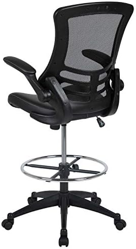 Ергономичен Чертежный стол Kelista със средна облегалка от черна мрежа Flash Furniture със Седалка от мека кожа, Регулируем