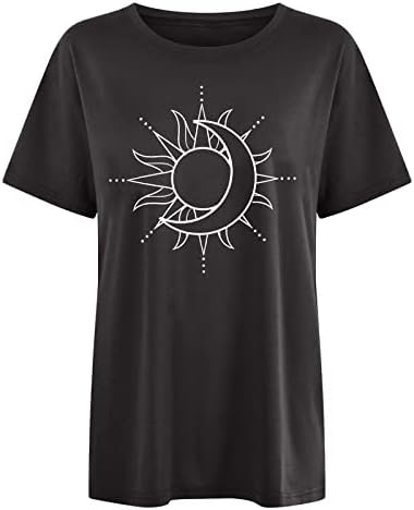 Дамски Тениски Оверсайз с изображение на Слънцето и Луната, Блузи с Графичен Дизайн, Риза с къс ръкав, Без Приятелка,