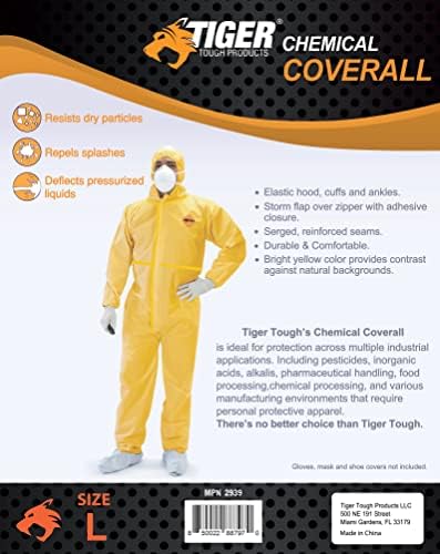 Мъжки тела химическа защита TigerTough - Защитни костюми с качулка, цип и еластичен колан за промишлена употреба