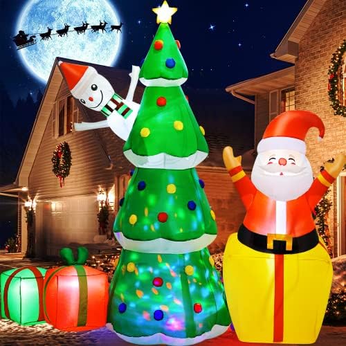 7-Подножието Коледна Надуваема Елха с Дядо Коледа и Снеговиком, Гигантски Коледни Надуваеми Надуваеми Led Светлини За
