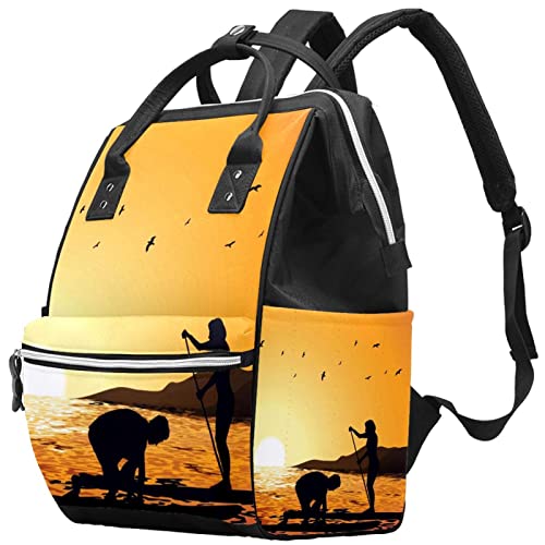 Paddleboard Sunset Чанти-Тоут за Памперси Раница за Майки с Голям Капацитет Чанта за Памперси За Хранене Пътна Чанта за Грижа