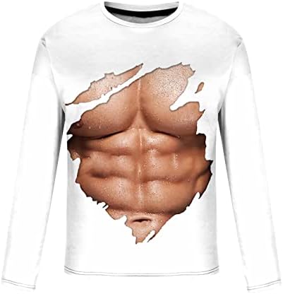 Модни и Ежедневни Тениска за Мъже с 3D Digital Мускулната Печат, който е Кръгъл Отвор, Пуловер с Дълъг Ръкав, Блуза, Стръмни