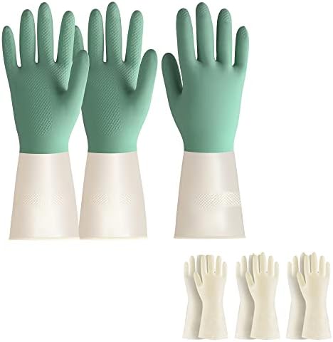 Ръкавици за почистване на BOOMJOY бели 3 двойки и кухненски ръкавици, зелени, 3 чифта