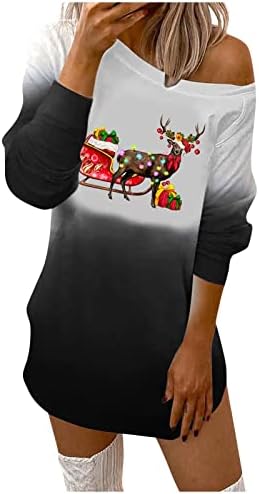 NOKMOPO Рокля с дълъг ръкав, Дамски Ежедневни Пуловер с кръгло деколте и Коледните Принтом, Рокля с Дълъг Ръкав Рокля с копчета