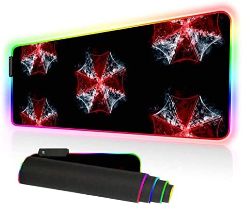 Игри RGB Подложка за мишка с лого, Чадър, Компютърен Голяма Подложка за мишка за Геймъри, Led Настолна Игра мат 31,5x12 инча