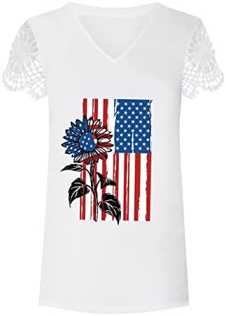 Ризи за почивка За момичета, Блузи С Къс ръкав, Тениски-Бюстие, Завързана Деколте с Дълбоко Деколте, Флаг на САЩ, Ризи с Цветя