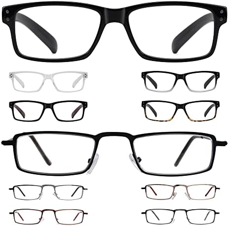 Очила за четене GUD 10 Чифта Леки Класически Правоъгълни Ридеров за Мъже и Жени +1,75