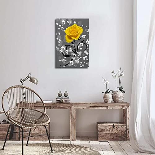 Картина с цветя, Рози, Декор за Баня, Стенни Изкуство, Плакат с Жълта Роза, Печат върху Платно с Цветя, Жълти