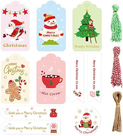 Коледни Подаръчни Хартиени Етикети с Шнурком, Етикети за Подарък опаковки от крафт-хартия, Коледни Етикети за подаръци,