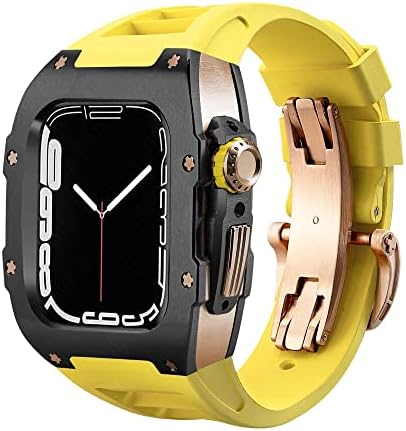 Луксозен калъф CNHKAU от въглеродни влакна за Apple Watch 8 Band 45 мм, серия 7 6 Неръждаема Стомана Iwatch Series