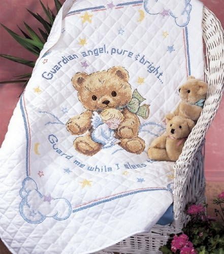 Размери Щампа Комплект за Бродерия на кръстат бод Плюшено Мече САМ Baby Quilt Kit, 34 x 43
