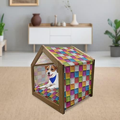 Foldout Геометричен Дървена Къщичка за домашни любимци, Триизмерно Местоположение Кутии, Модел Скръстени Линии,