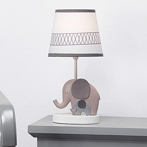 Оригиналната Детска Лампа Elephant Love Сив/Бял цвят за сън с Абажуром и крушка с нажежаема Жичка