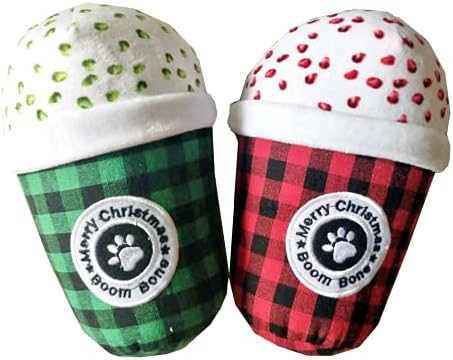 BoomBone 2 Опаковки Коледното Кафе Играчки за Кучета, Плюшени Пищащие Играчки за Малки Кучета