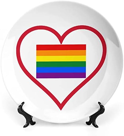 Обичам Дъгата Флаг Гей ЛГБТ Pride Керамични Декоративни Чинии с Поставка От Костен Порцелан Висящи Украшения