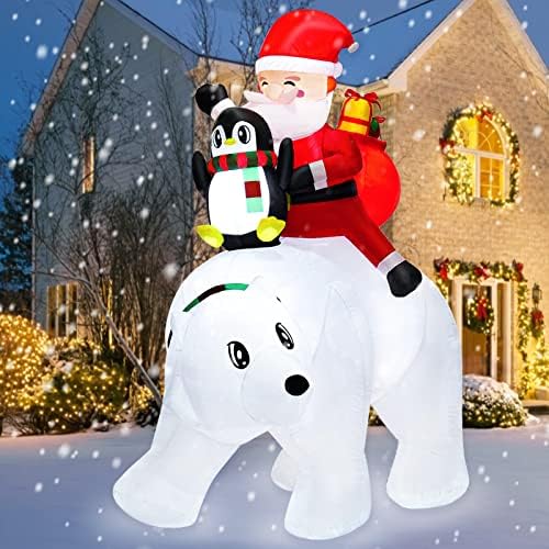6-Подножието Коледни Надуваеми Играчки Бяла Мечка с Пингвин на Дядо Коледа, Коледни Надуваеми Декорации за Двор с led Подсветка,