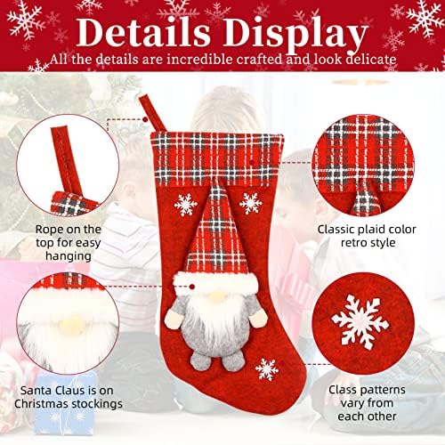 JUZARO 2 Опаковки, Коледни Чорапи, 19-Цолови Коледни Чорапи с 3D Джуджетата на Дядо Коледа, Персонални Плюшено Селска