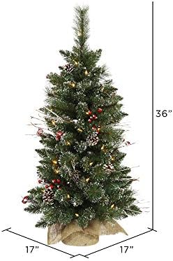 Изкуствено Коледно Дърво от Бор и горски плодове Vickerman 3' Със своите снежни Топчета, Прозрачни Гирлянди с подсветка от твърди