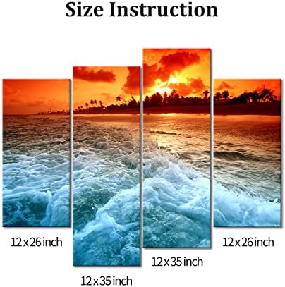 Плажен Залез на Хаваите Стенни Художествена Живопис Върху Платно, 4 предмета, Хавайски Тропически Морски Пейзаж, Плакатные