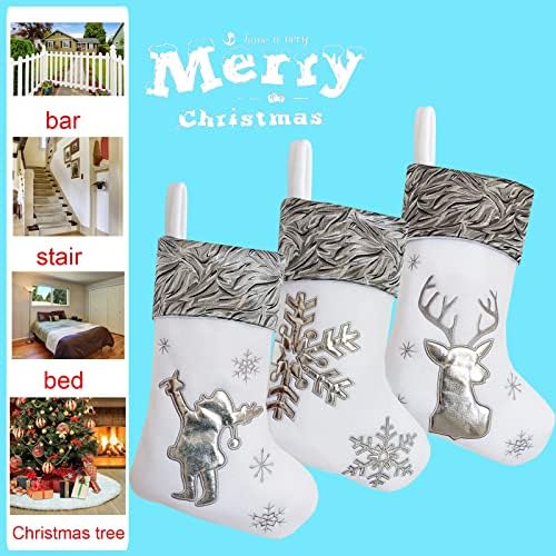 MNSZLKF Персонализирани Коледни Чорапи, Бродирани Коледни Чорапи, Индивидуални Коледни Чорапи, Сребърни Коледни Чорапи,