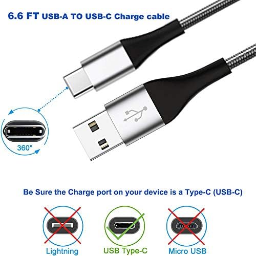 USB кабел C, Fortune 2 в опаковка, 6,6 фута В опаковка, Кабел за зареждане от USB A до Type C в найлонов оплетке,