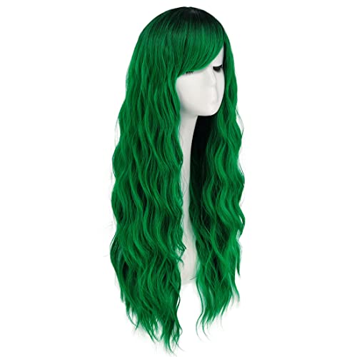 Mildiso Зелени Перуки за Жени 26Дълги Омбре Зелени Косата на Перука с Бретон Къдрава Вълнообразни Натурални