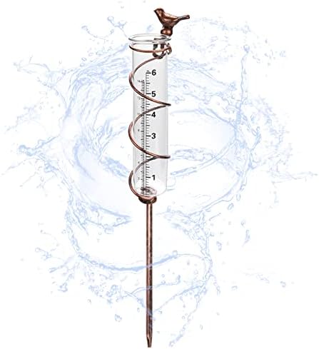 qzmaikoo 6 инча Просторен Стъклен Външен Дождемер, Метален Окачен Дождемер във формата на Птици, Подвижни Дождемер