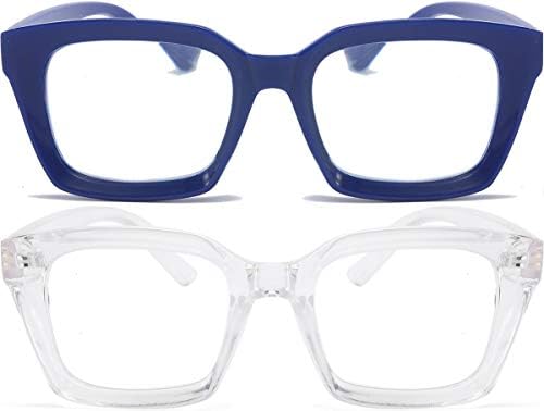 REAVEE, 2 опаковки, Очила за четене в стил Опра голям размер, блокиране на Синята светлина, за Жени, Мъже, Стилни