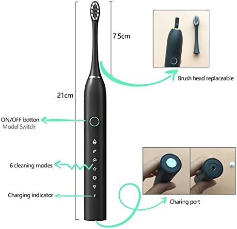 Електрическа четка за Зъби JIAJO с 8 Сменяеми глави и със Зарядно, кабел IPX7 Водоустойчив Електрическа Четка