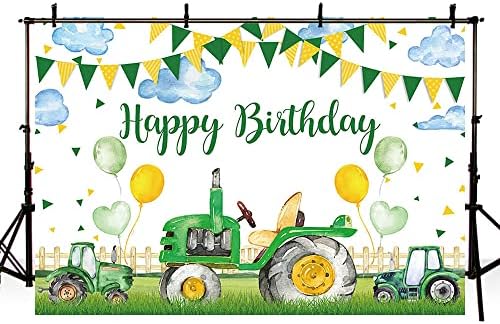 AIBIIN 7x5ft земеделското стопанство Трактор, Фон за Рожден Ден за Деца, Зелена Трева Балон знамето на Облак Фон За Снимки