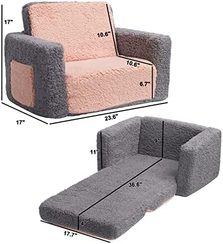Foldout детски разтегателен ALIMORDEN 2 в 1 от мека вълна, foldout диван в шезлонг, сиво и розово