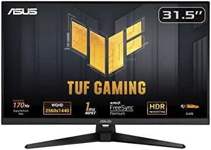 Монитор ASUS TUF Gaming 31,51440P HDR (VG32AQA1A) - QHD (2560 x 1440), 170 Hz, 1 мс, Екстремно ниско размазване при движение,