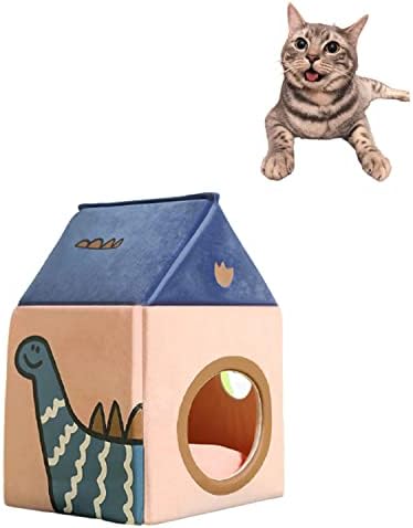 Самонагревающаяся Котешка Легло - Cartoony Модел на Котешка Легло Къща Пещера Възглавница за Малкия Среден Коте,