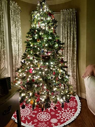 Baegutly Снежинки Червен весела Коледа Нова Година Зимата Коледно Дърво Пола Яка База Матов Калъф за Коледното