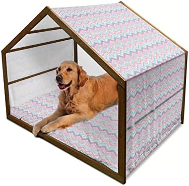 Геометричен Дървена Къщичка за кучета Ambesonne, Груб Точка, Нанесени с Четка На зиг-заг Шарени Модел под формата