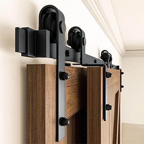 LANDUA Комплект обков за плъзгащи дървени двойни врати LANDUA 4-9,6 подножието на черни ролки за Вътрешна плъзгаща се врата
