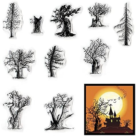 ALIBBON 10 бр. Дървета за Хелоуин, Прозрачни Печати за направата на Картички и украси за Албуми, на Фона на Есенното Дърво,