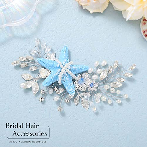 Аксесоари за коса CASDRE под формата на синята морска звезда, сребърен прическа за младоженци с перли, плажен прическа,