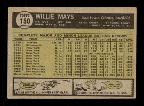150 Уили Мейс - Бейзболни картички Topps 1961 г. (Звезда) оценката на VGEX - Реколта картички с автограф бейсболистов