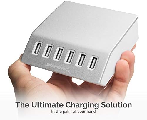 6-Пристанище алуминиево семейно десктоп смарт USB-зарядно устройство Sabrent Premium и [6 комплекта] Кабели