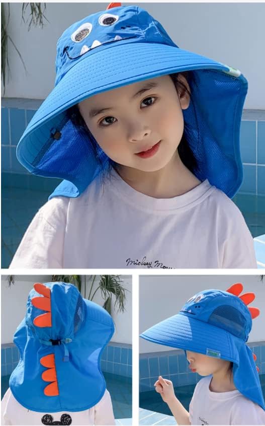 Солнцезащитная шапка с лента за врата, за деца-Деца-Момичета-Момчета - Лятна плажна шапка с регулируеми широка