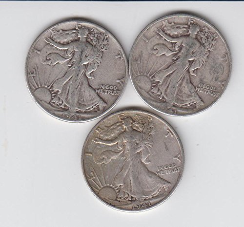 Сребърни монети в полдоллара (3) P-D-S Walking Liberty 1941 година на издаване - Среден тираж Много добър