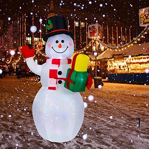 COOLWUFAN 5-крак Коледен Надуваем Снежен човек с Подарък предавателна кутия, Надуваеми Декорации за двор с Вградени Цветни Въртящи