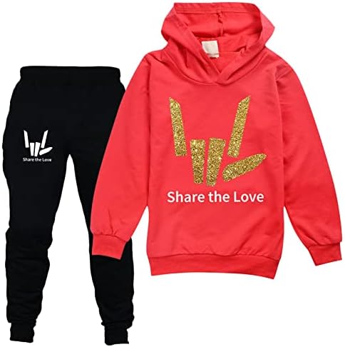 Koniee Младежки Пуловер от две части, Hoody с качулка Share the Love и Дълги Штанами, Комплект, Всекидневни Спортни