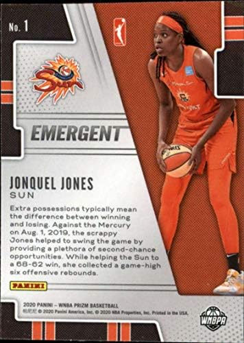 Призмен WNBA 2020 Възникващ 1 Джонквел Джоунс, Кънектикът Сан, Официалната търговска картичка Панини America