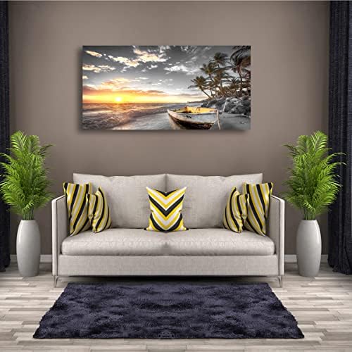 Плажната Стенни Картини, Щампи върху Платно, Черно-Бели Картини на Залез слънце и Морския Пейзаж, Интериор на Спални,